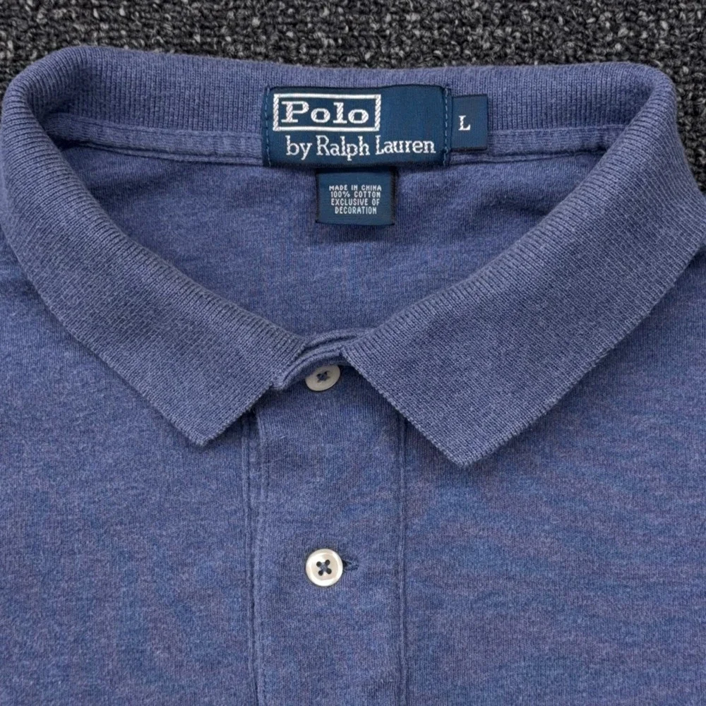Polo Ralph Lauren Mens Large Blue Heathered Cotton Short Sleeve Polo Shirt L